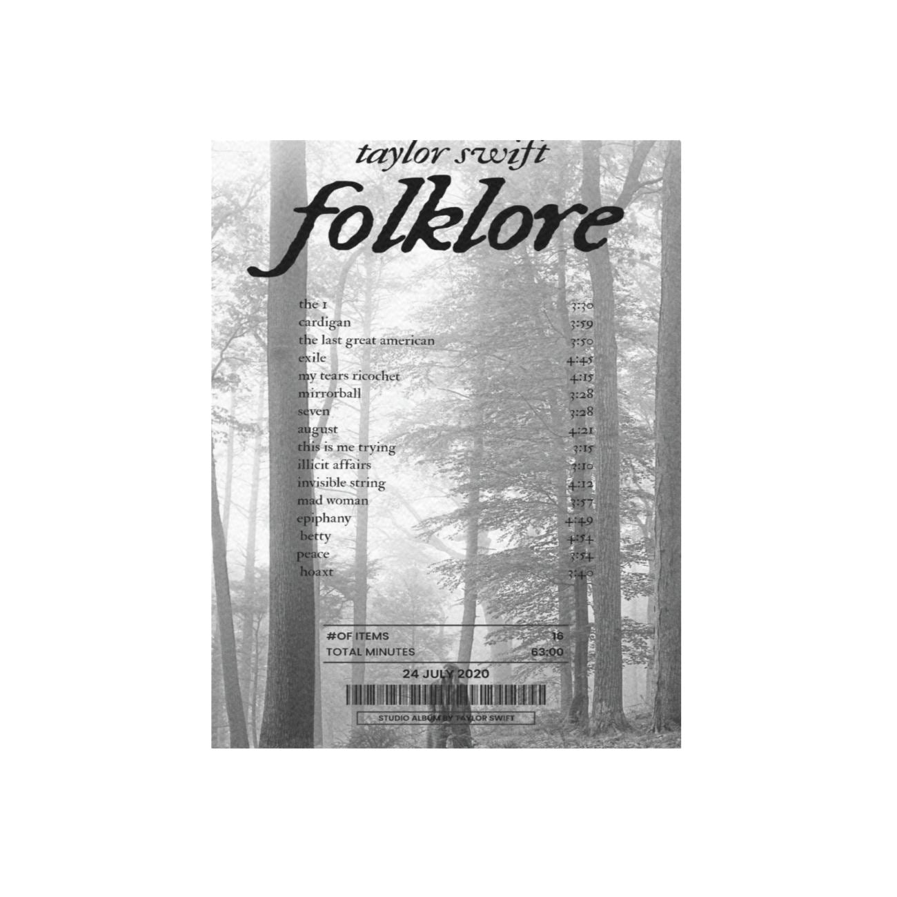 Buy Folklore By Taylor Swift Canvas 