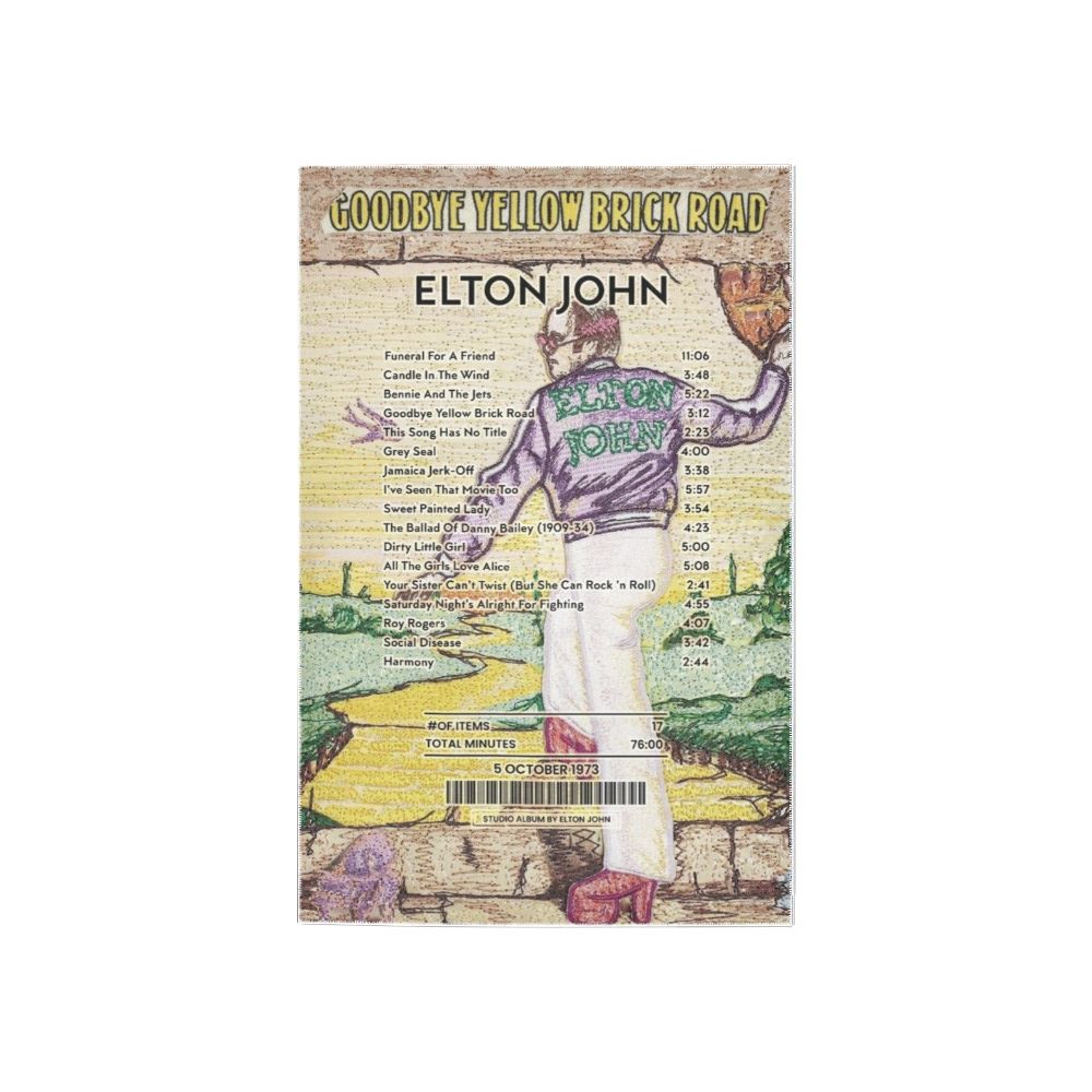 Elton John Goodbye Yellow Brick Road Receipt Rug