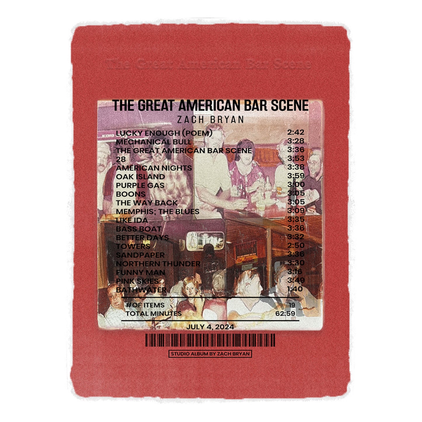 The Great American Bar Scene By Zach Bryan [Canvas]