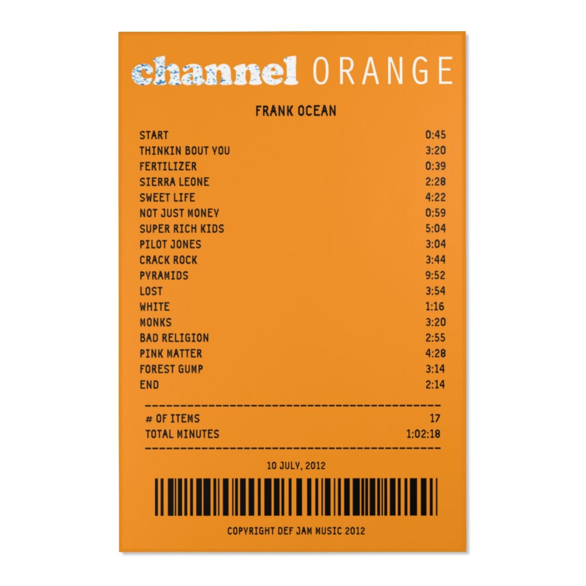 Channel Orange - Frank Ocean [Rug] – Receipt Rugs